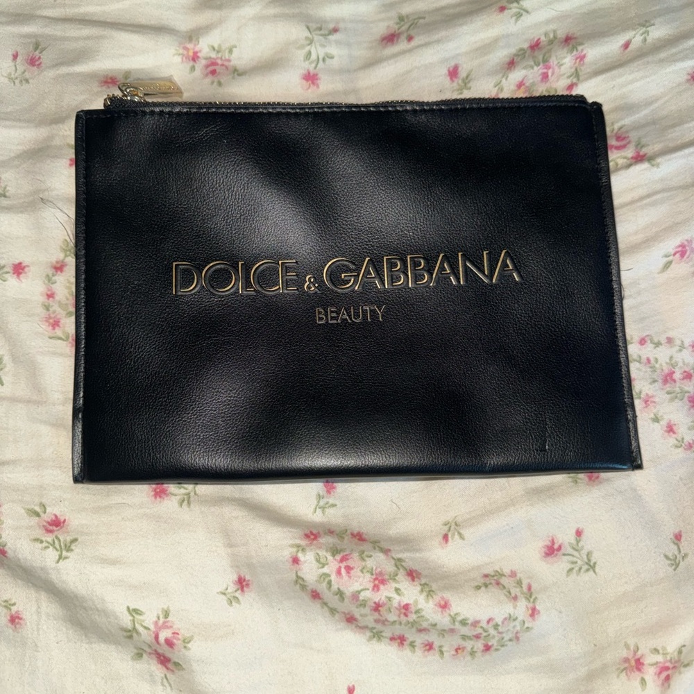 Dolce & Gabbana Black Leather Beauty Cosmetic Pouch with Gold Logo